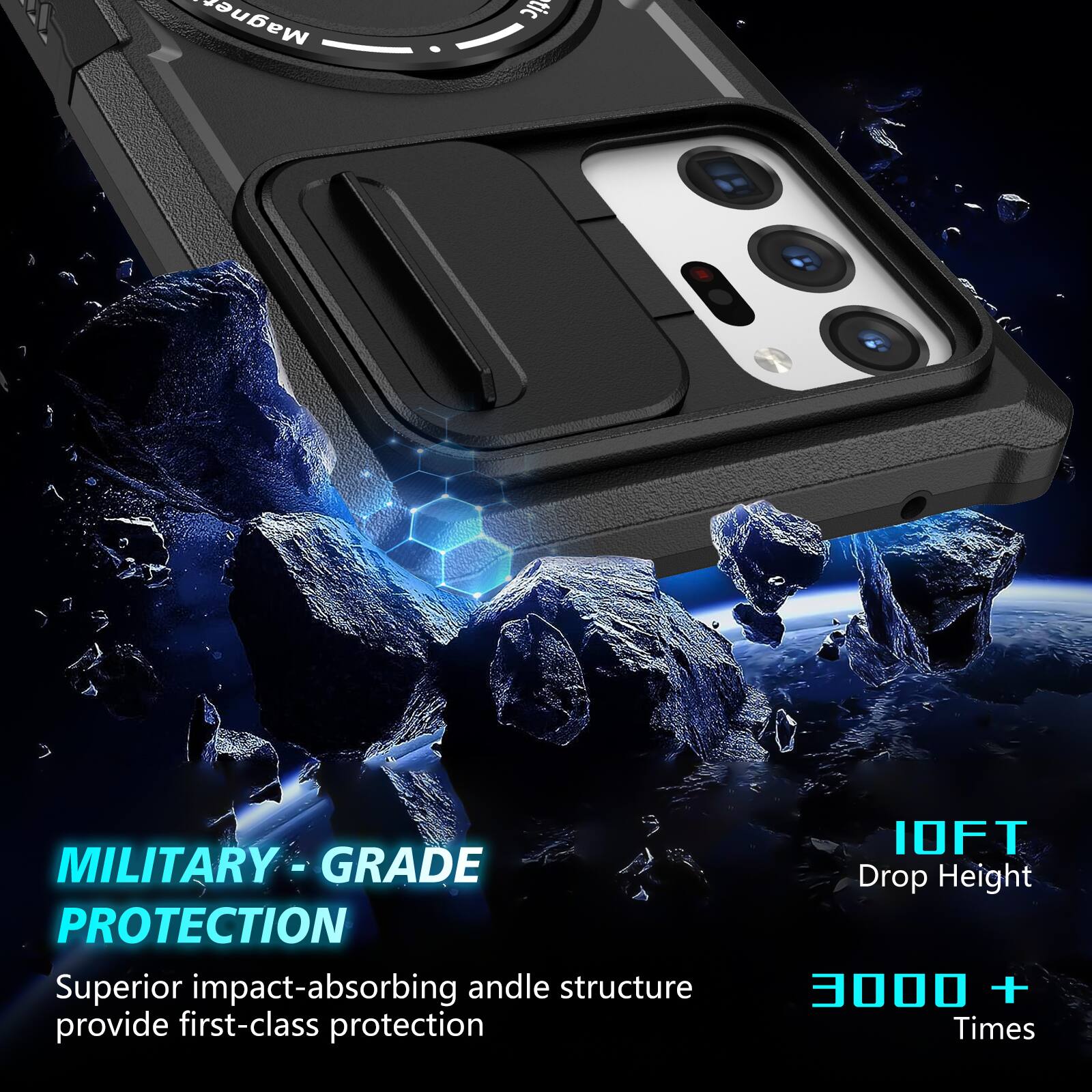 MILITARY - GRADE PROTECTION  
Superior impact-absorbing andle structure provide first-class protection  
10FT Drop Height  
3000 + Times