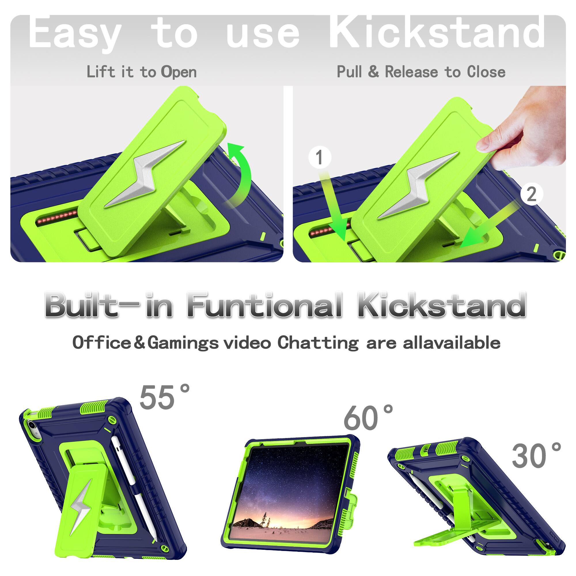 Easy to use Kickstand  
Lift it to Open  
Pull & Release to Close  

Built-in Functional Kickstand  
Office & Gaming video Chatting are all available  

55°  
60°  
30°