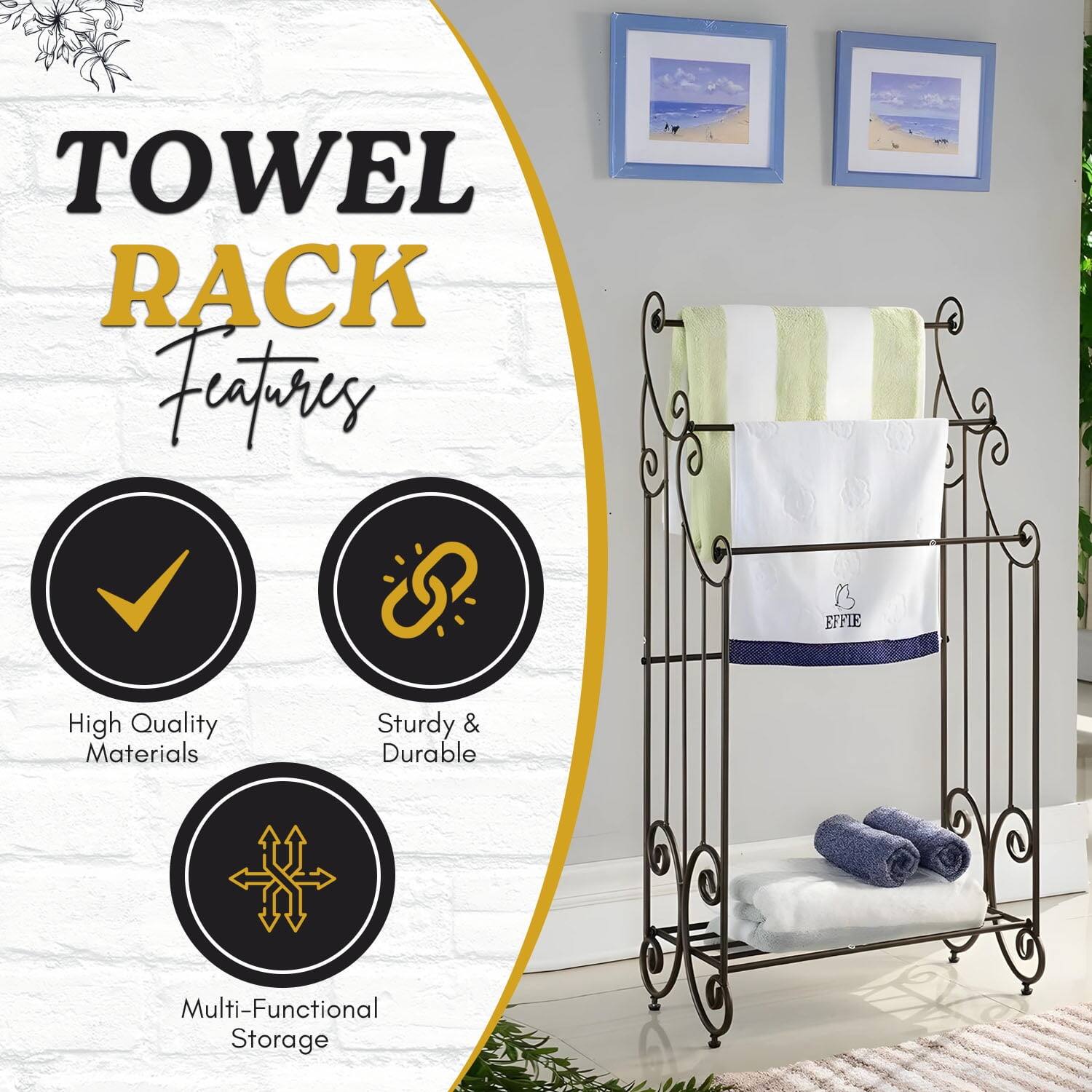 Towel Rack Features

- High Quality Materials
- Sturdy & Durable
- Multi-Functional Storage