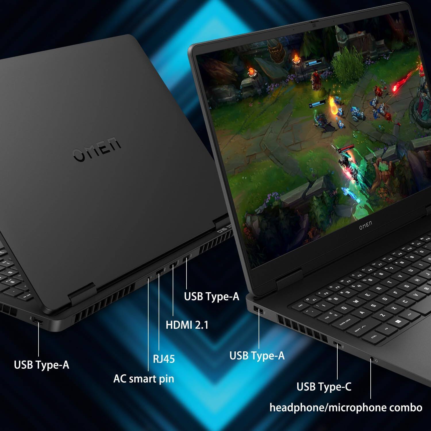 OMEN C - 8 USB Type-A HDMI 2.1 a & OMEN a 5 a & - I - Z - 4 a E . - & 1S a L - a 2 e F - . I - - X 1 e i - Z - - a 7 - - F 2 - i a A d 2 . - - - fOr - Z - f USB Type-A RJ45 AC smart pin USB Type-A USB Type-C headphone/microphone combo