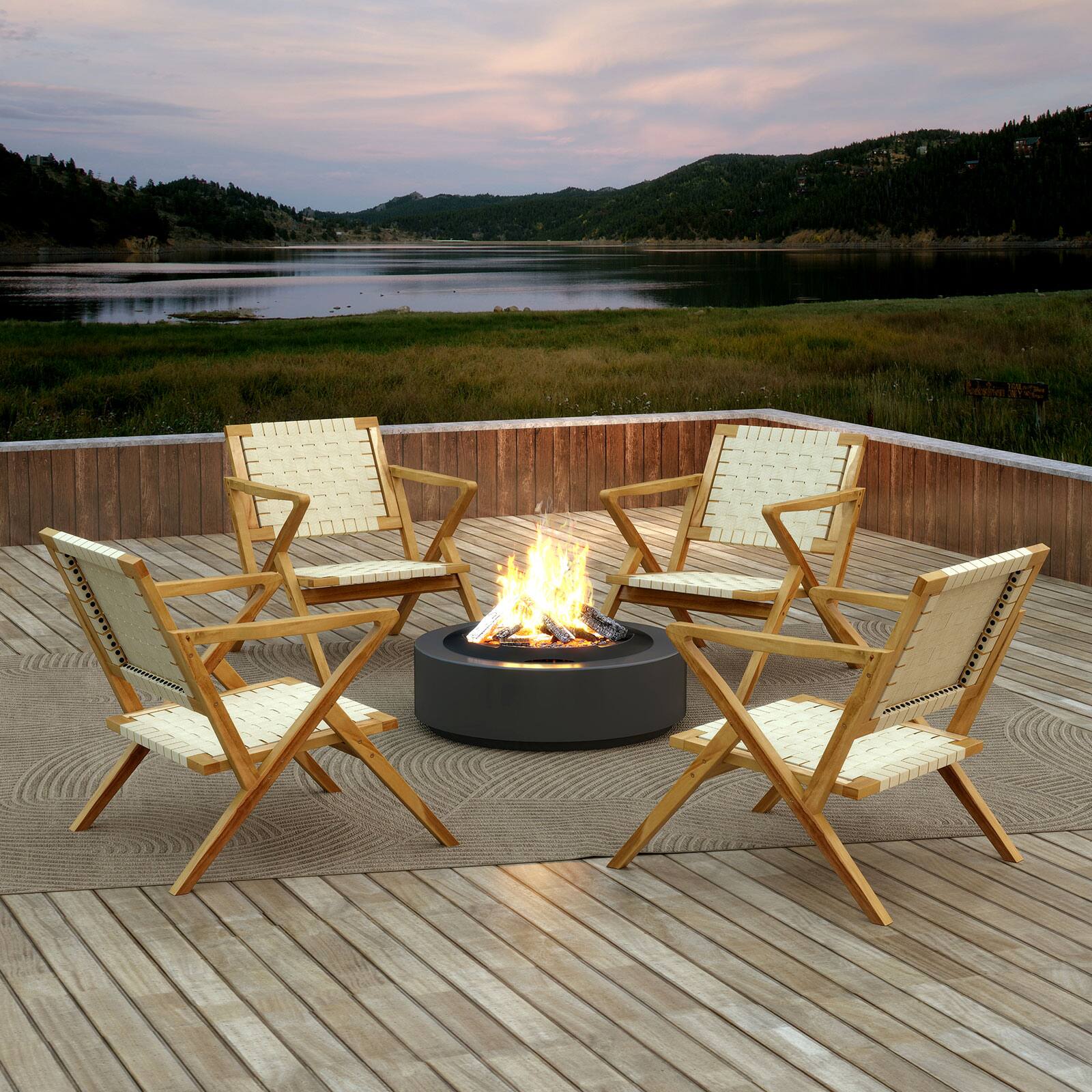 Alt View 8. Gymax - Gymax Teak Wood Patio Chair w/Webbing Seat & Backrest Mid-century Accent Chair - Yellow.