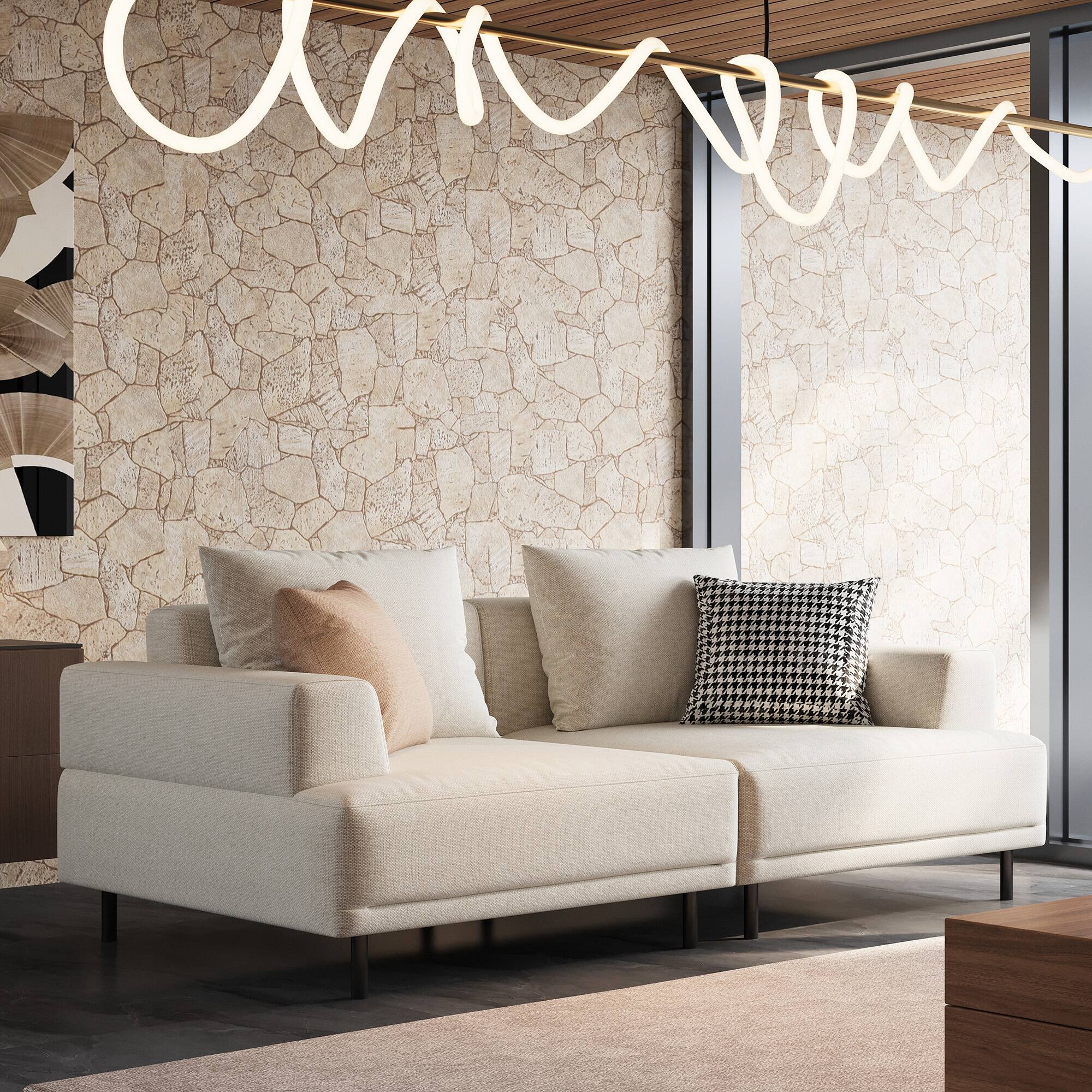 Angle. luck idea - 66.14" Breathable Cotton-Linen Fabric Sofa,couch, Solid Wood Frame, High-Elastic Sponge Seat Cushion - Light Beige.