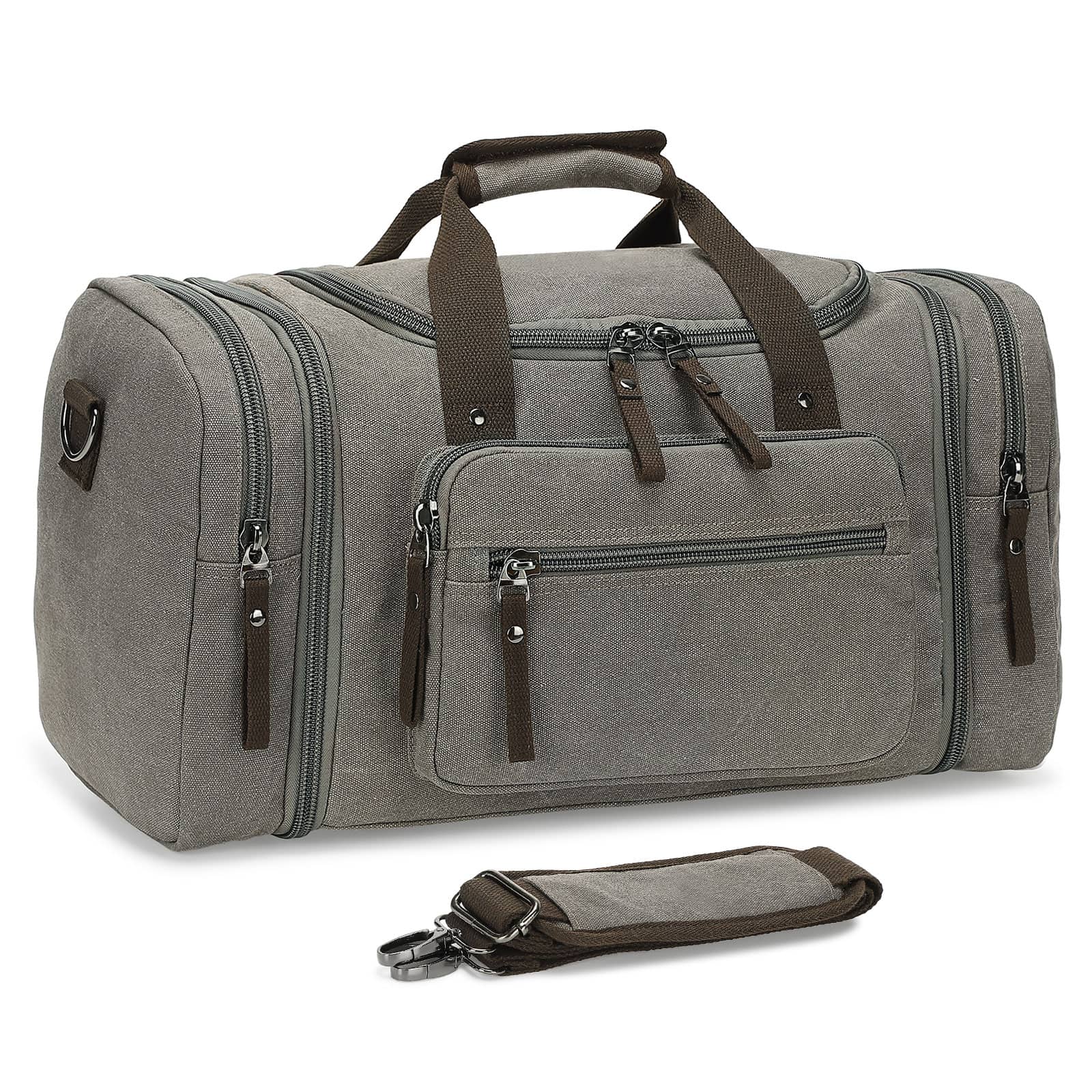 Unique Bargains - Expandable Canvas Duffel 50cm-58cm Sturdy Zipper and Reinforced Handles Lightweight Carry-On Weekender Bag - Gray