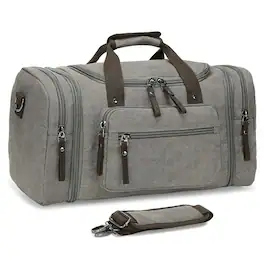 Unique Bargains - Expandable Canvas Duffel 50cm-58cm Sturdy Zipper and Reinforced Handles Lightweight Carry-On Weekender Bag - Gray