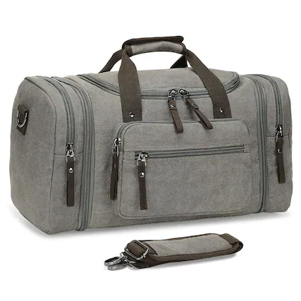 Front. Unique Bargains - Expandable Canvas Duffel 50cm-58cm Sturdy Zipper and Reinforced Handles Lightweight Carry-On Weekender Bag - Gray.