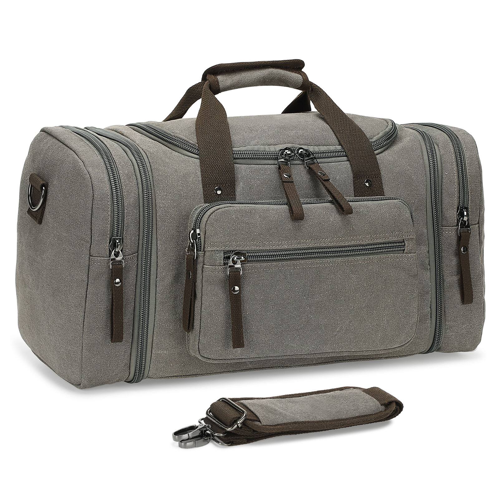 Front. Unique Bargains - Expandable Canvas Duffel 50cm-58cm Sturdy Zipper and Reinforced Handles Lightweight Carry-On Weekender Bag - Gray.