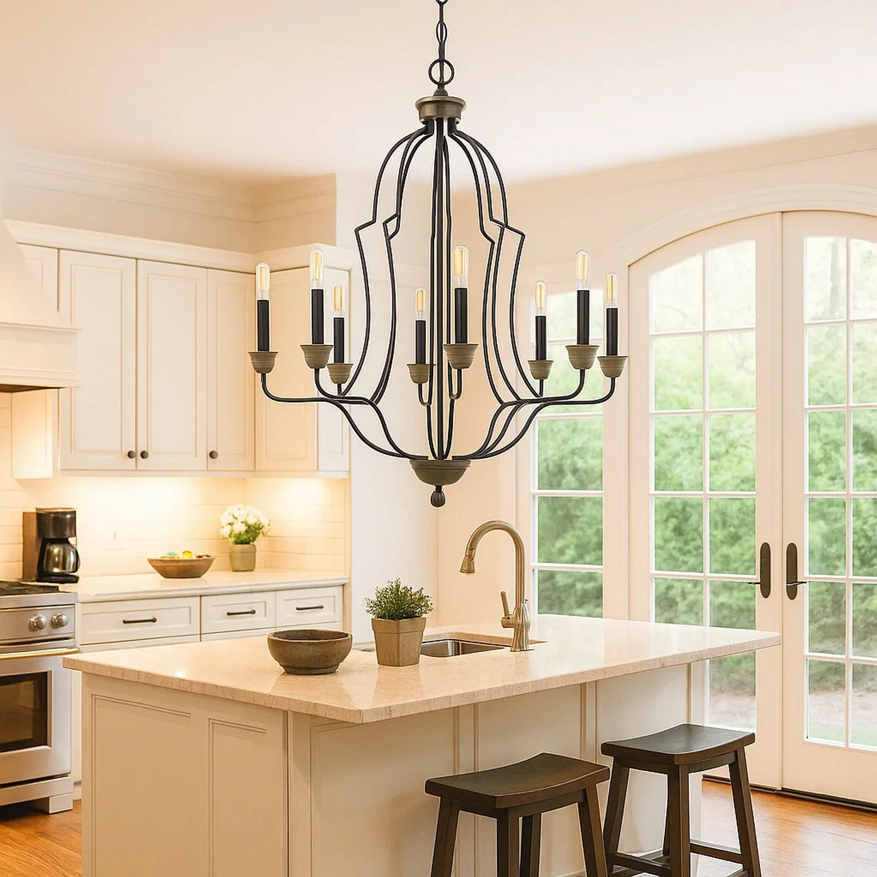 Alt View 2. Manhattan Lane - 60 X 8 Watt Metal Chandelier with Tubular Frame - Bronze.