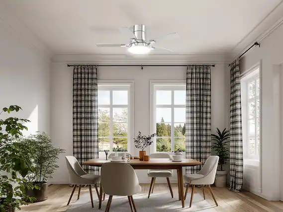 Front. Siljoy - 42 Inch Silver Low Profile Flush Mount Ceiling Fan with Light and Remote Reversible Dimmable for Bedroom Living Room - Silver.