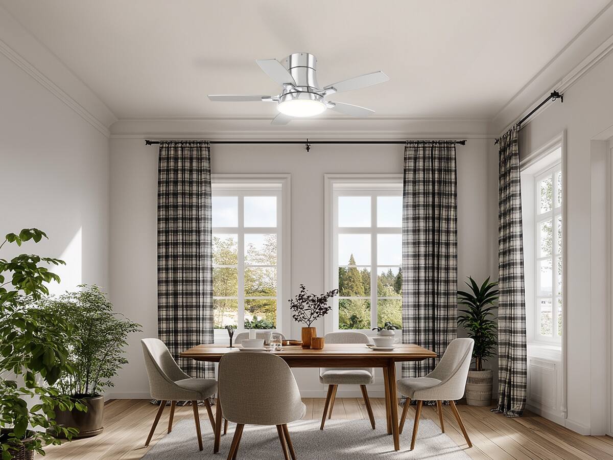 Siljoy - 42 Inch Low Profile Flush Mount Ceiling Fan with Light and Remote Reversible Dimmable for Bedroom Living Room - Silver