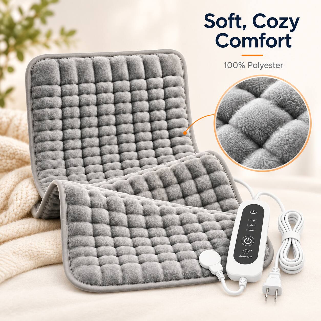 Soft, Cozy Comfort  
100% Polyester  
High Med Low  
Auto/Off