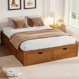 Whisen - Storage Platform Bed with 6 Spacious Pull-Out Drawers for Bedroom - Walnut