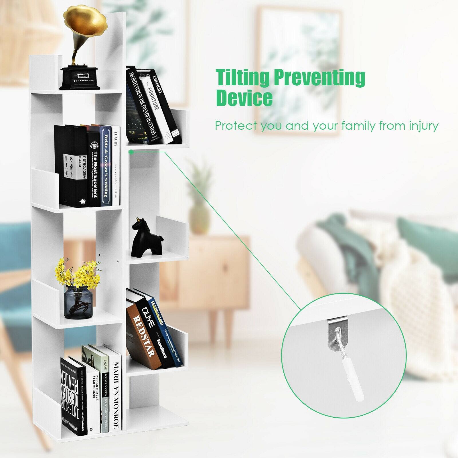 The text on the image reads: "Tilting Preventing Device Protect you and your family from injury BETTER!".