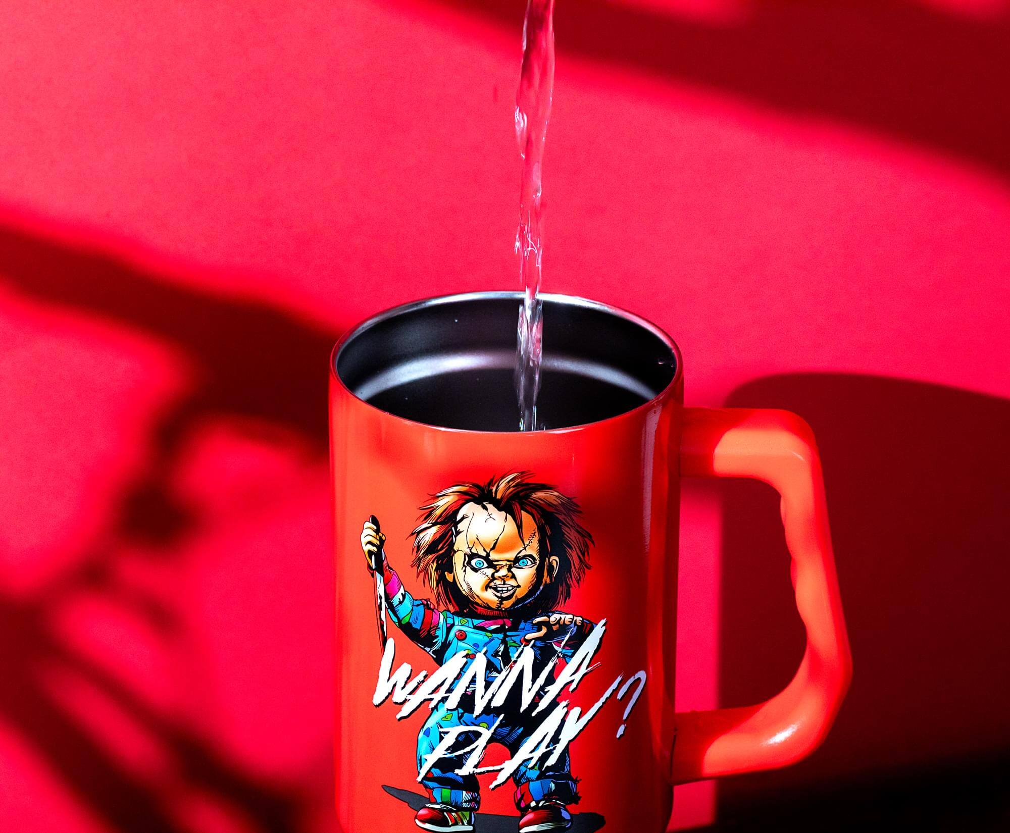 Alt View 4. Silver Buffalo - Child's Play Chucky "Wanna Play?" Red Stainless Steel Tumbler | Holds 40 Ounces - Red.