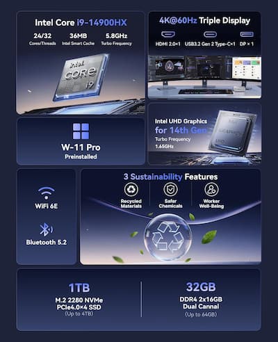 Kamrui H2 Mini Gaming PC Intel Core i9 14900HX (24C/32T, up to 5.8 Kamrui H2 Mini Gaming PC Intel Core i9 14900HX (24C/32T, up to 5.8