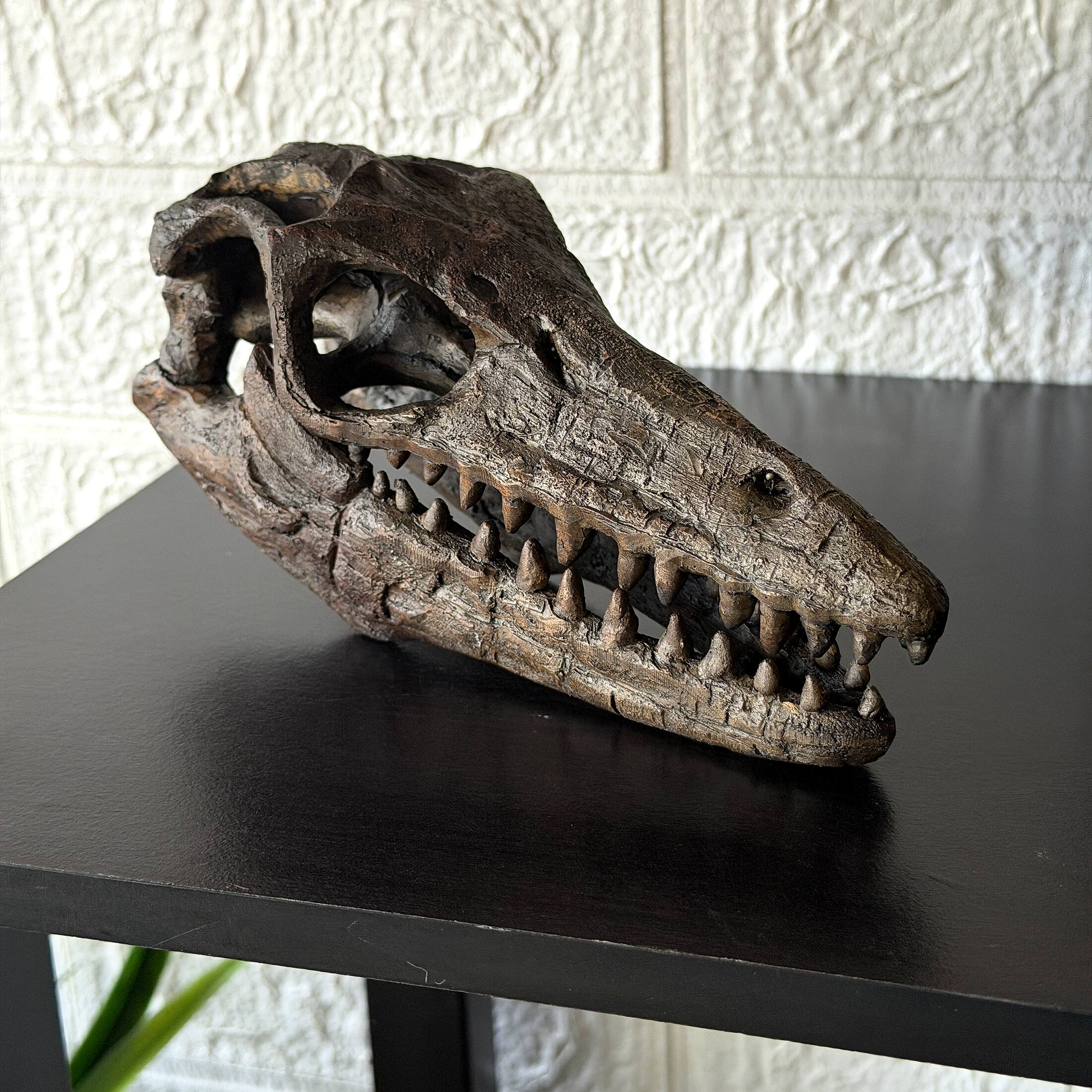 Alt View 3. Things2Die4 - Mosasaurus Statue Brown Resin Prehistoric Tabletop Decor 7.5 Inch - Brown.
