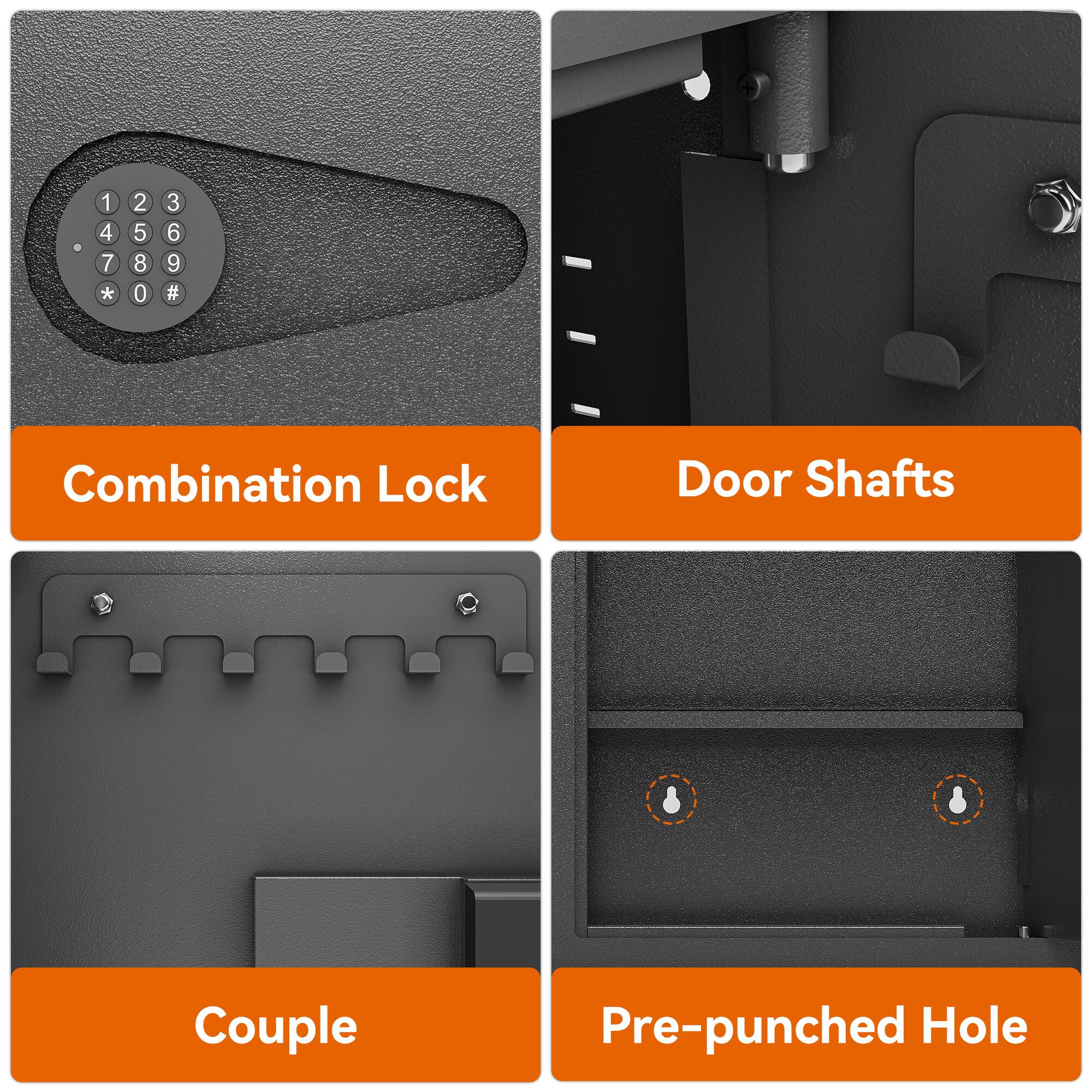 1. Combination Lock
2. Door Shafts
3. Couple
4. Pre-punched Hole