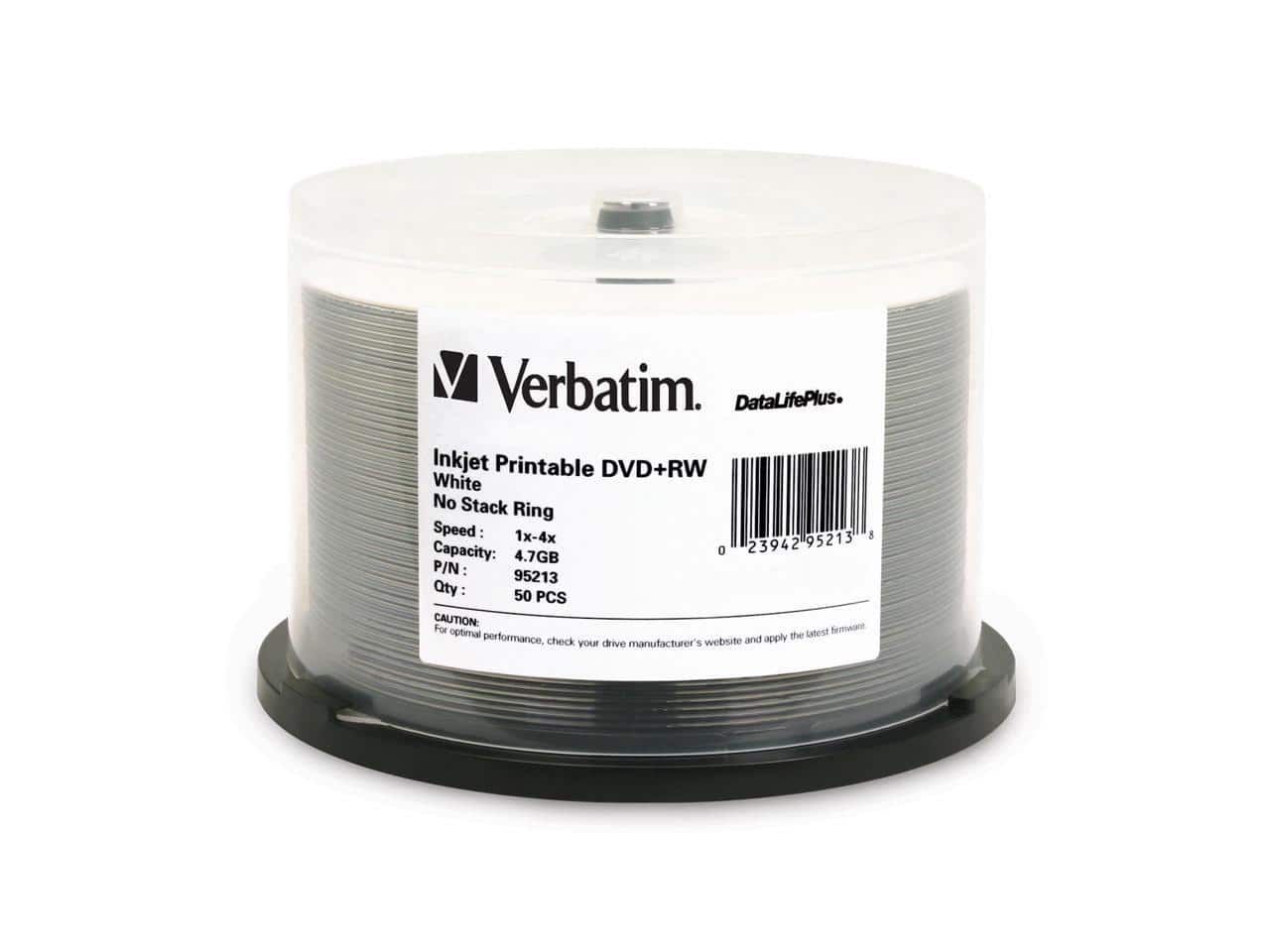 Verbatim - DVD+RW 4.7GB 4X DataLifePlus White Inkjet Printable - 50pk Spindle - TAA Compliant