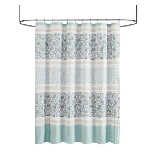 Front. SlickBlue - Cotton Bathroom Shower Curtain with Teal Blue Paisley Design - Blue.