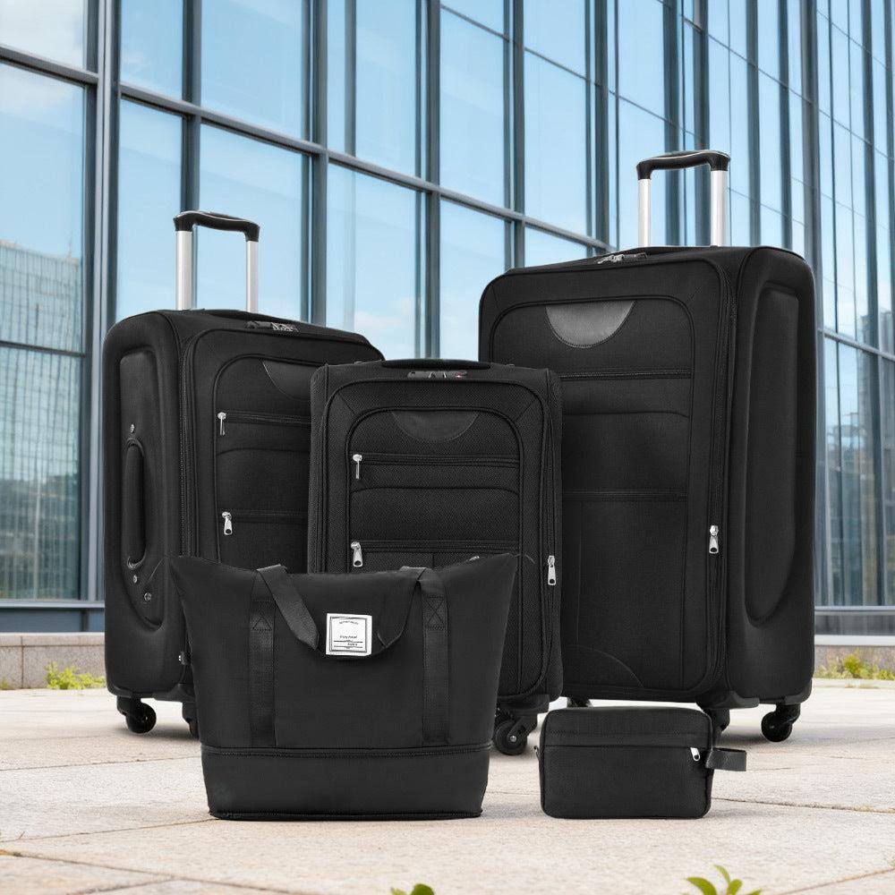 Angle. BreeBe - Softside 3-Piece Expandable Luggage Set with Duffel Bag, Upright Spinner Softshell Suitcases, Lightweight Travel Set - Black.