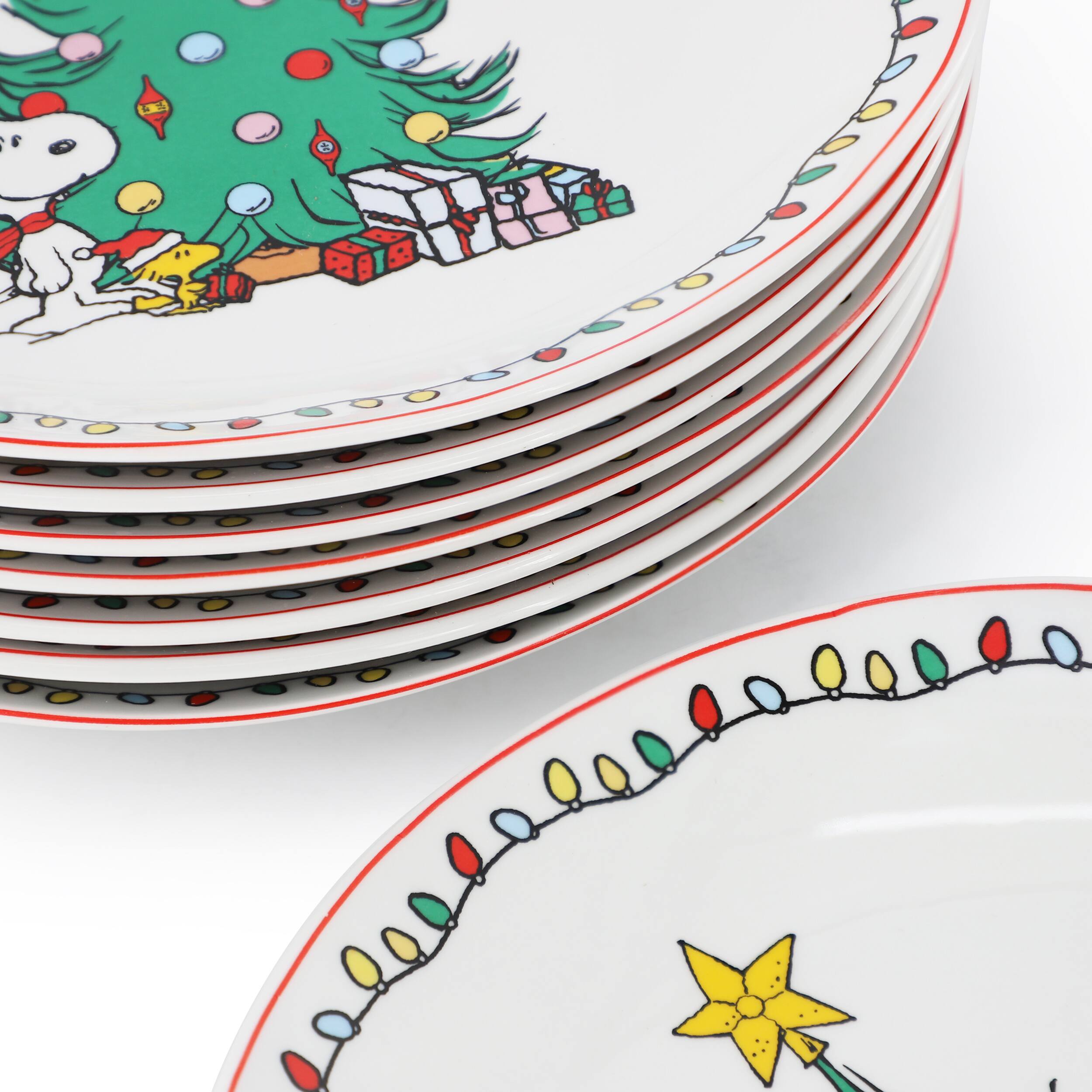 Alt View 3. Peanuts - Peanuts Xmas 8 Piece 10.5 Inch Round Stoneware Dinner Plate Set in White - White.
