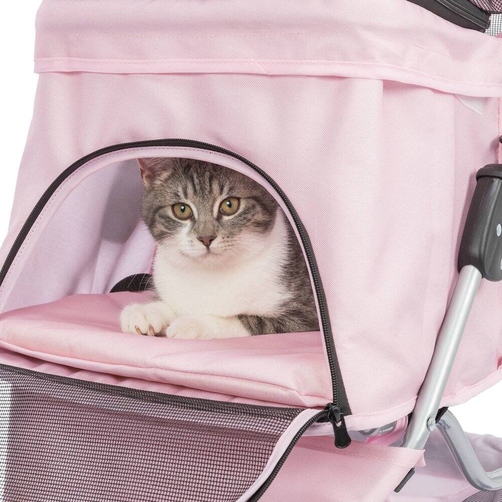 Angle. TRIXIE - 3-Wheeled Foldable Dog & Cat Stroller with Canopy and Storage Compartments - Pink.