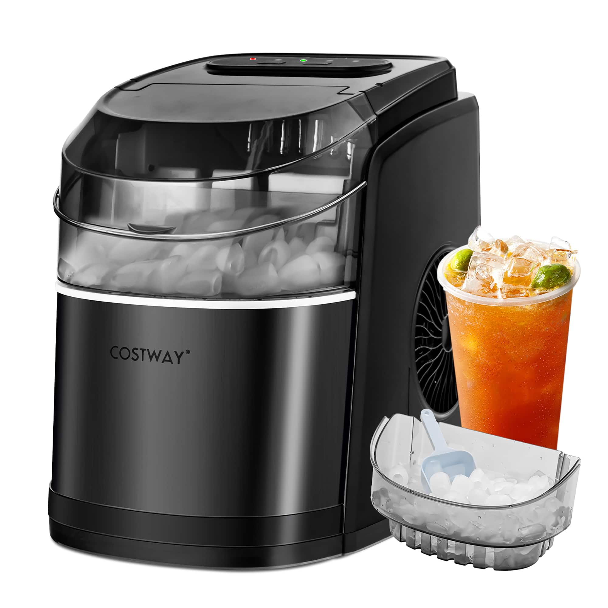 Costway - Countertop Ice Maker 26.5lbs/Day Self-Cleaning Machine w/ Flip lid - Black
