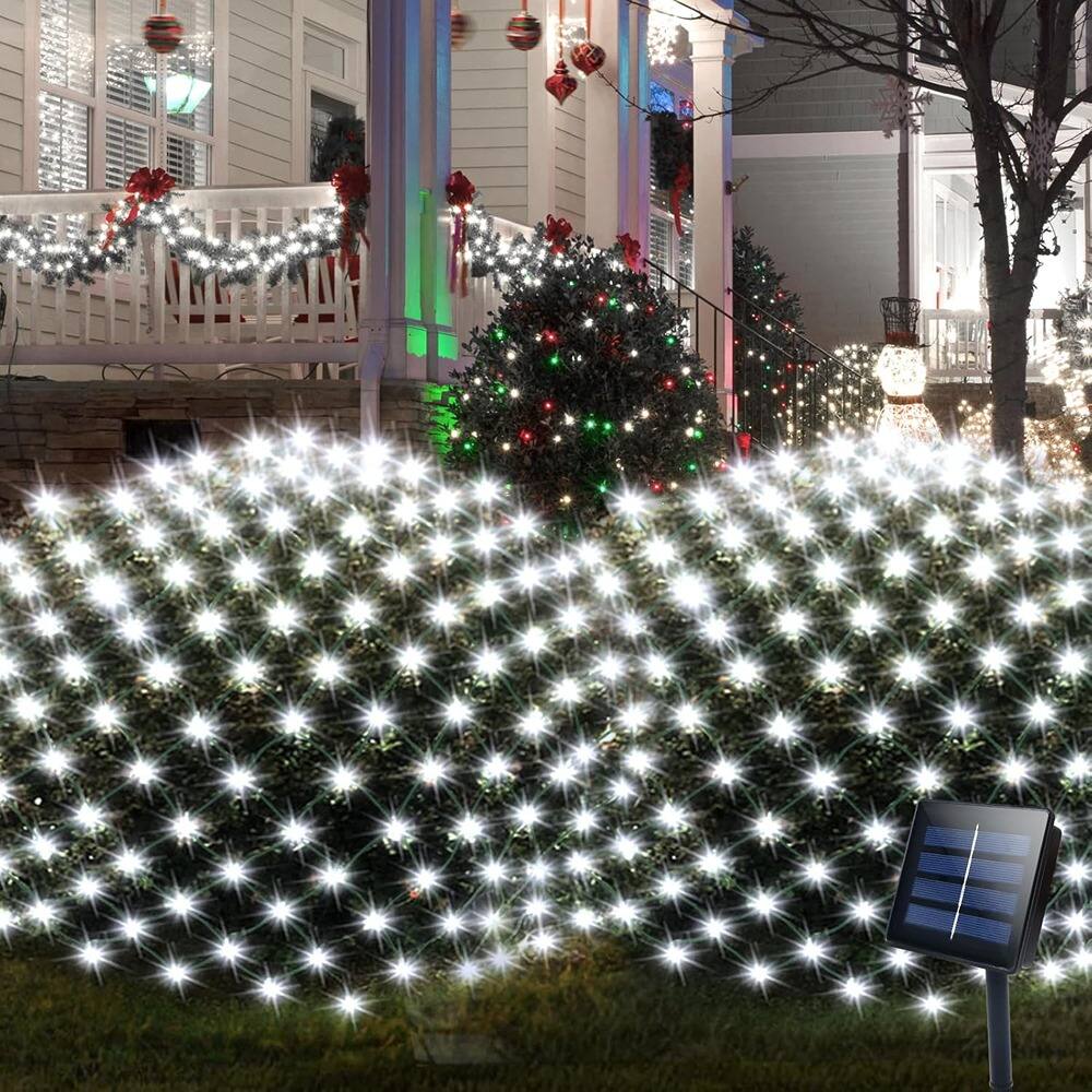 Front. RTMB - Solar Garden Yard Decoration White 9.8 x 6.6-Ft. Solar LED Net Lights, 200 LED - Cool White.