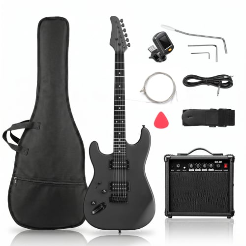 Winado - 39 Inch H-H Pickup Electric Guitars Kit Left-Handed Electric Guitar, Full Size Solid Body Guitars With 20W AMP - Black