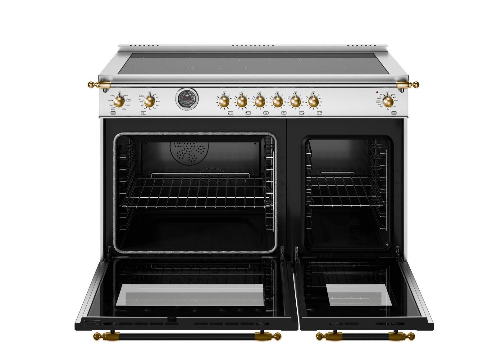 Left. Bertazzoni - 48" Heritage Series Induction Range - Stainless Steel/Gold - Stainless Steel.