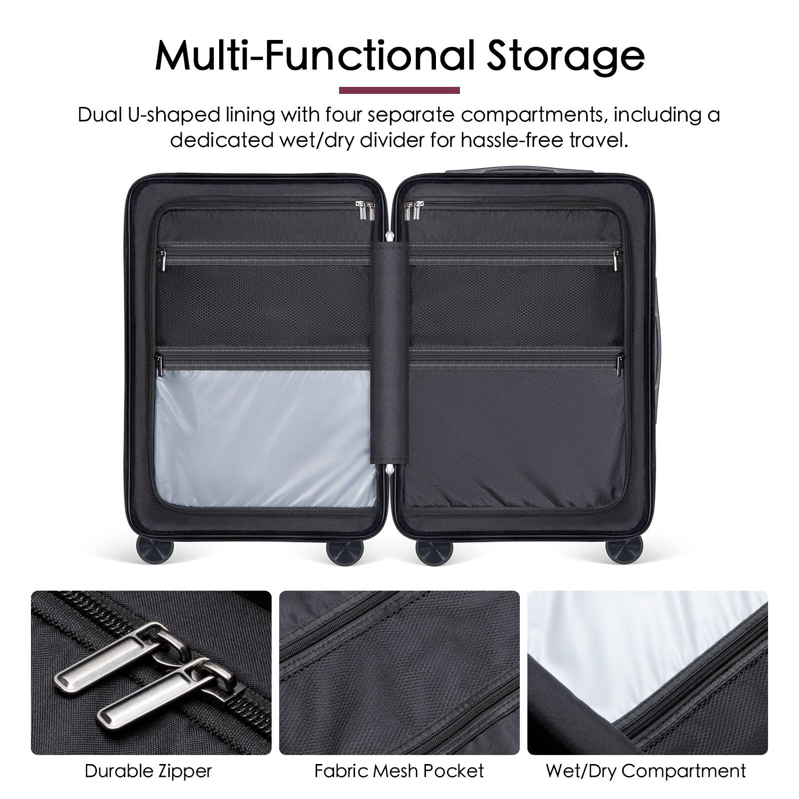 Sugift 3 Piece Hardshell Luggage Sets Checked Spinner PC & ABS