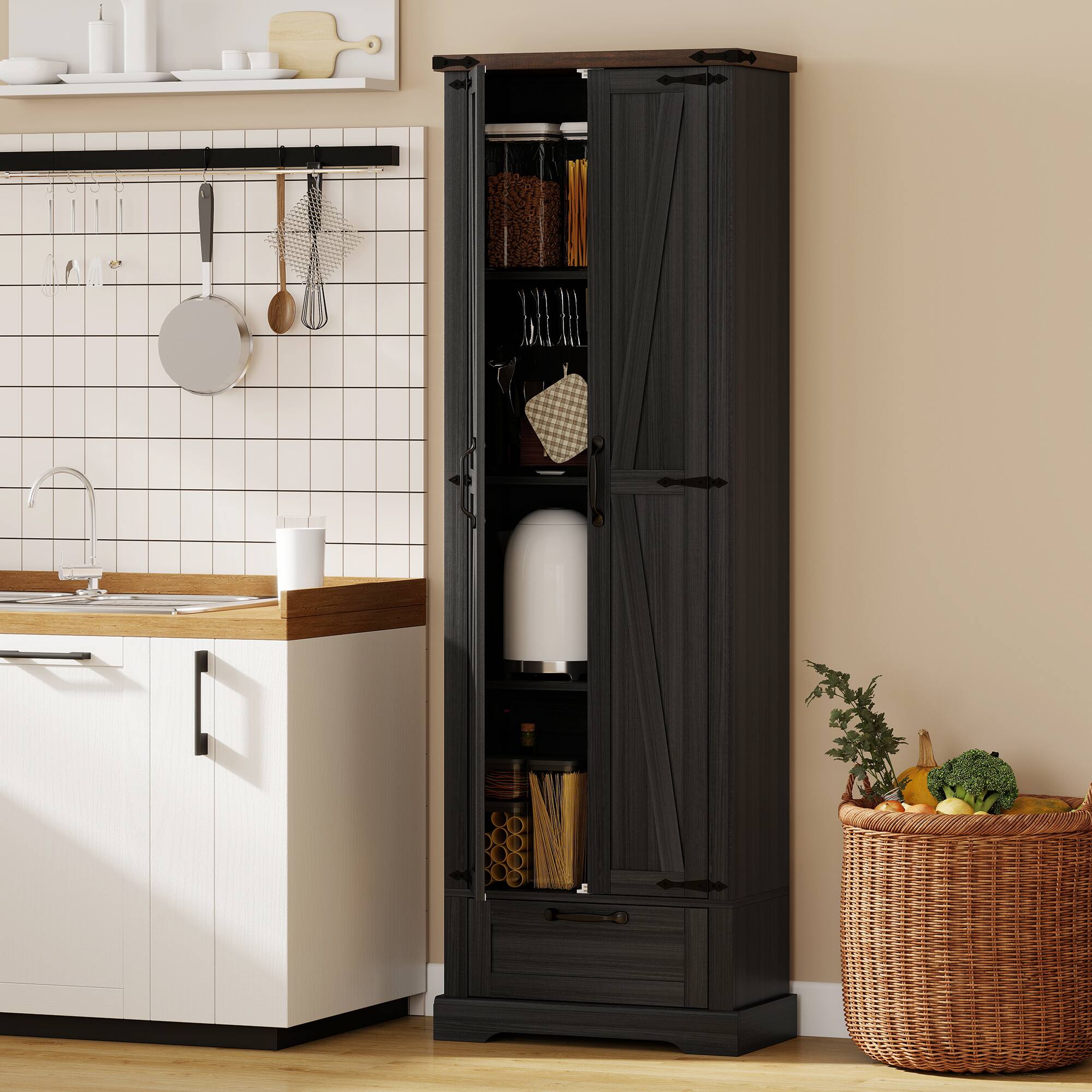 Alt View 1. Homcom - Pantry Cabinet, Kitchen Storage Cabinet with Adjustable Shelves - Black.