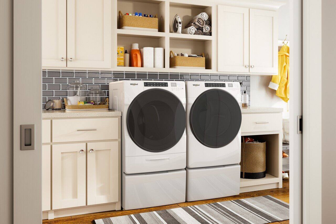 Alt View 18. Whirlpool - 4.5 Cu. Ft. High Efficiency Stackable Front Load Washer with Steam and Load & Go XL Dispenser - White.