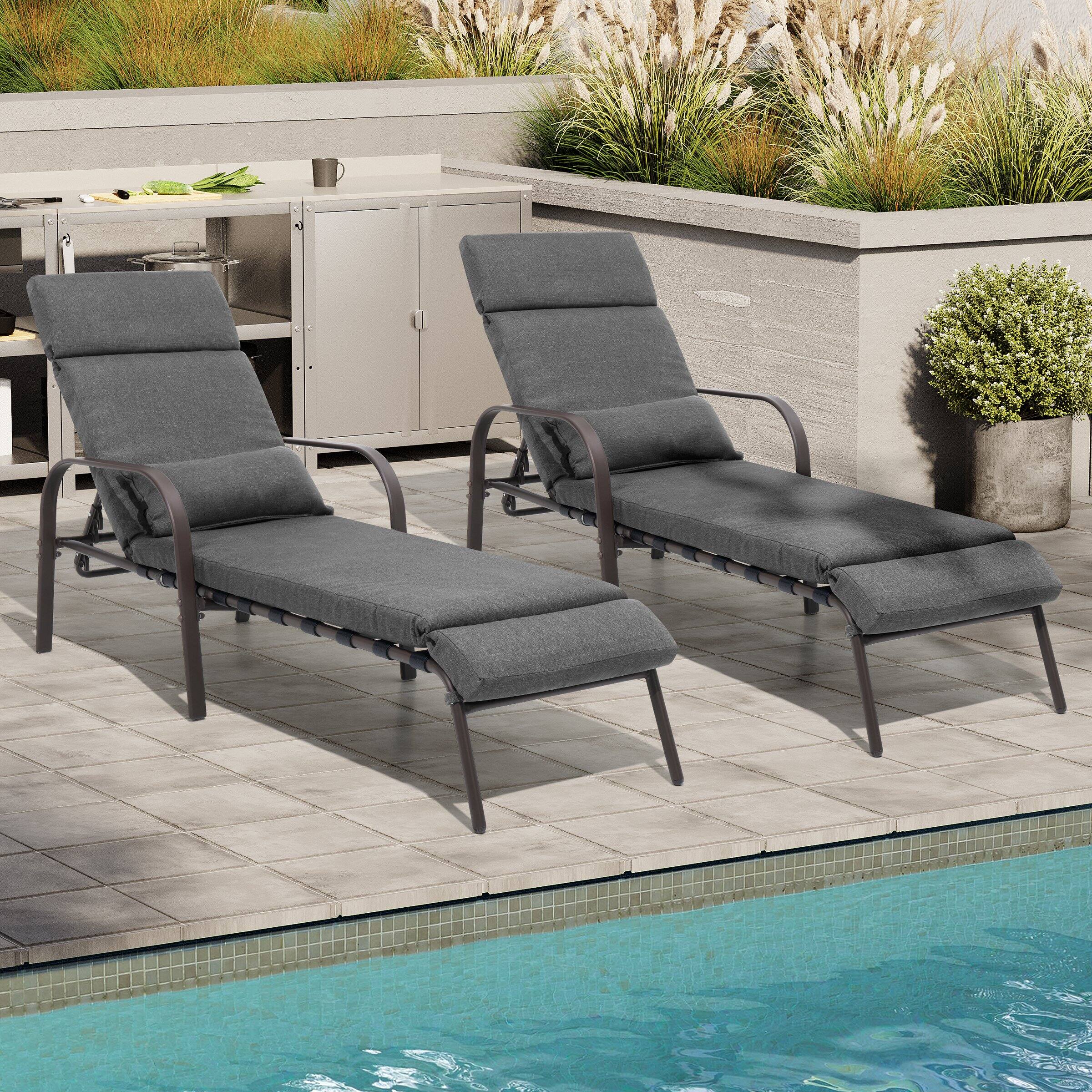 Back. Crestlive Products - Crestlive Products 2 pc Outdoor Cushioned Adjustable Chaise Lounge Chairs (Set of 2) Patio Pool Loungers Dark Gray - Dark Gray.