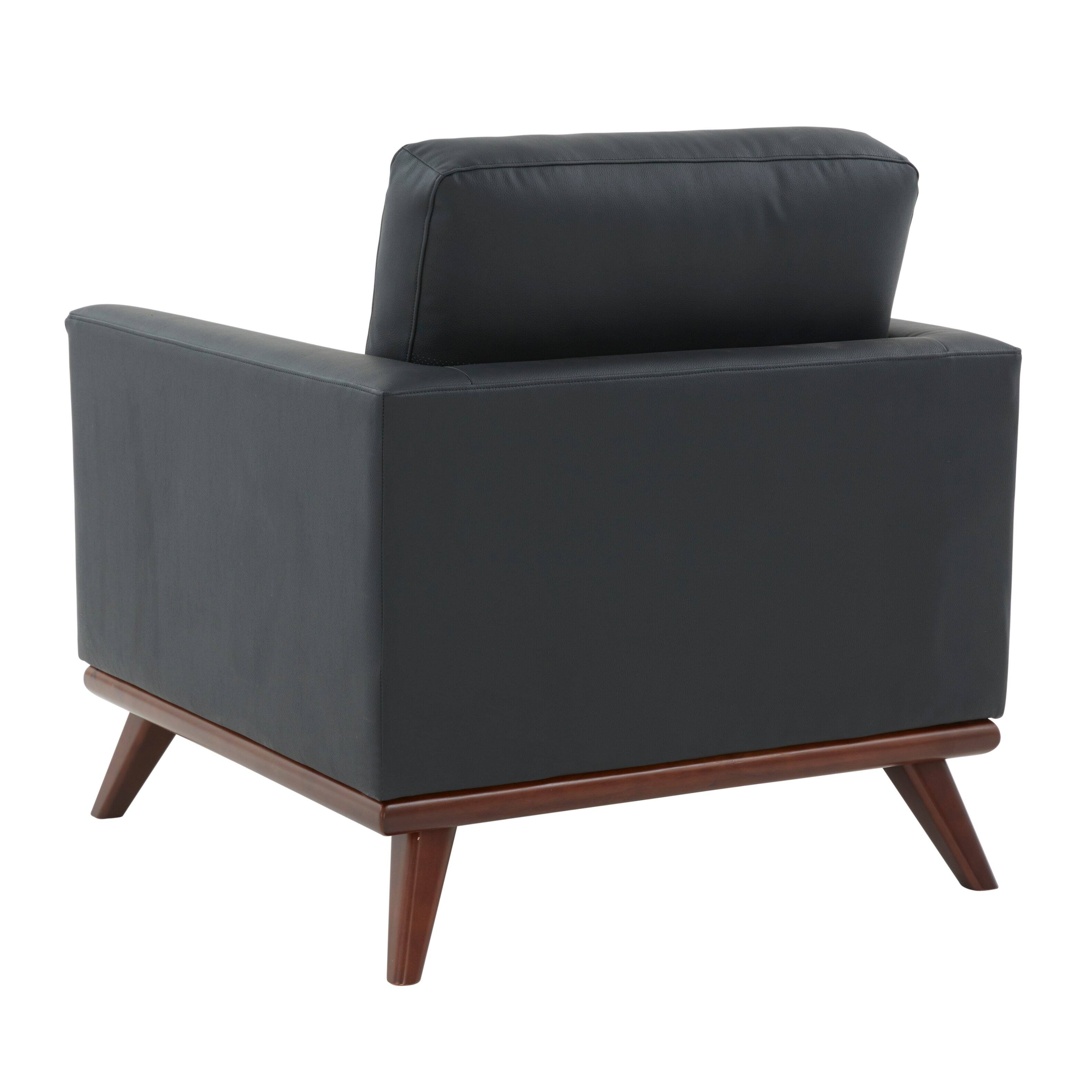 Alt View 6. LeisureMod - Chester Mid-Century Modern Leather Accent Chair, Birch Wood Frame Armchair - Easy Assembly - Black.