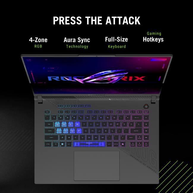 PRESS THE ATTACK

4-Zone RGB Aura Sync Technology Full-Size Keyboard Gaming Hotkeys

RC IX

d 9 & O 1

a y n - 1

a W F4 T Y U

D a I I I A 7 5 * D E F

D E H N

K M L
