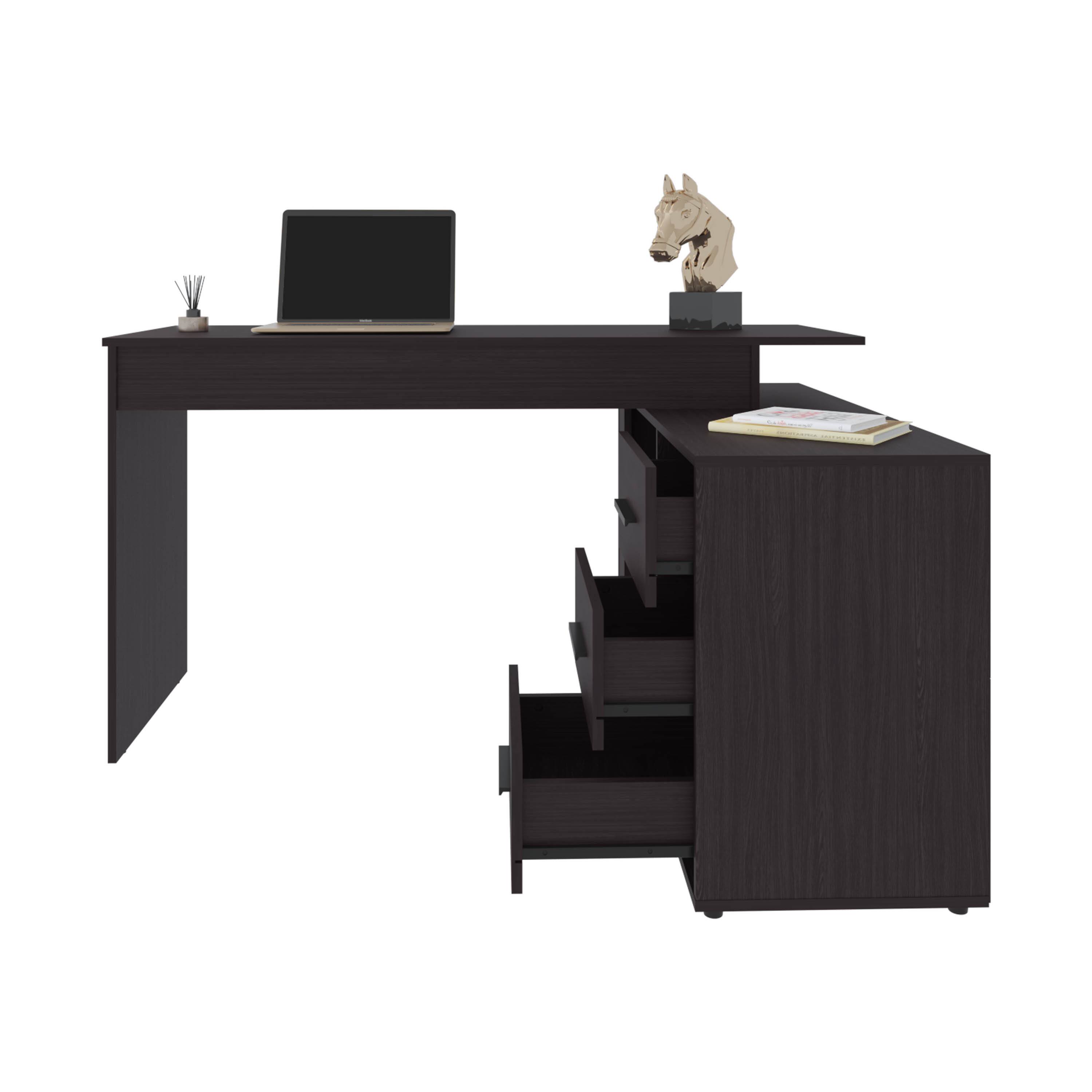 Alt View 4. TinyHomie - Upton LShape Home Office Desk Studio Bedroom Library Study Table Work Black - Black.