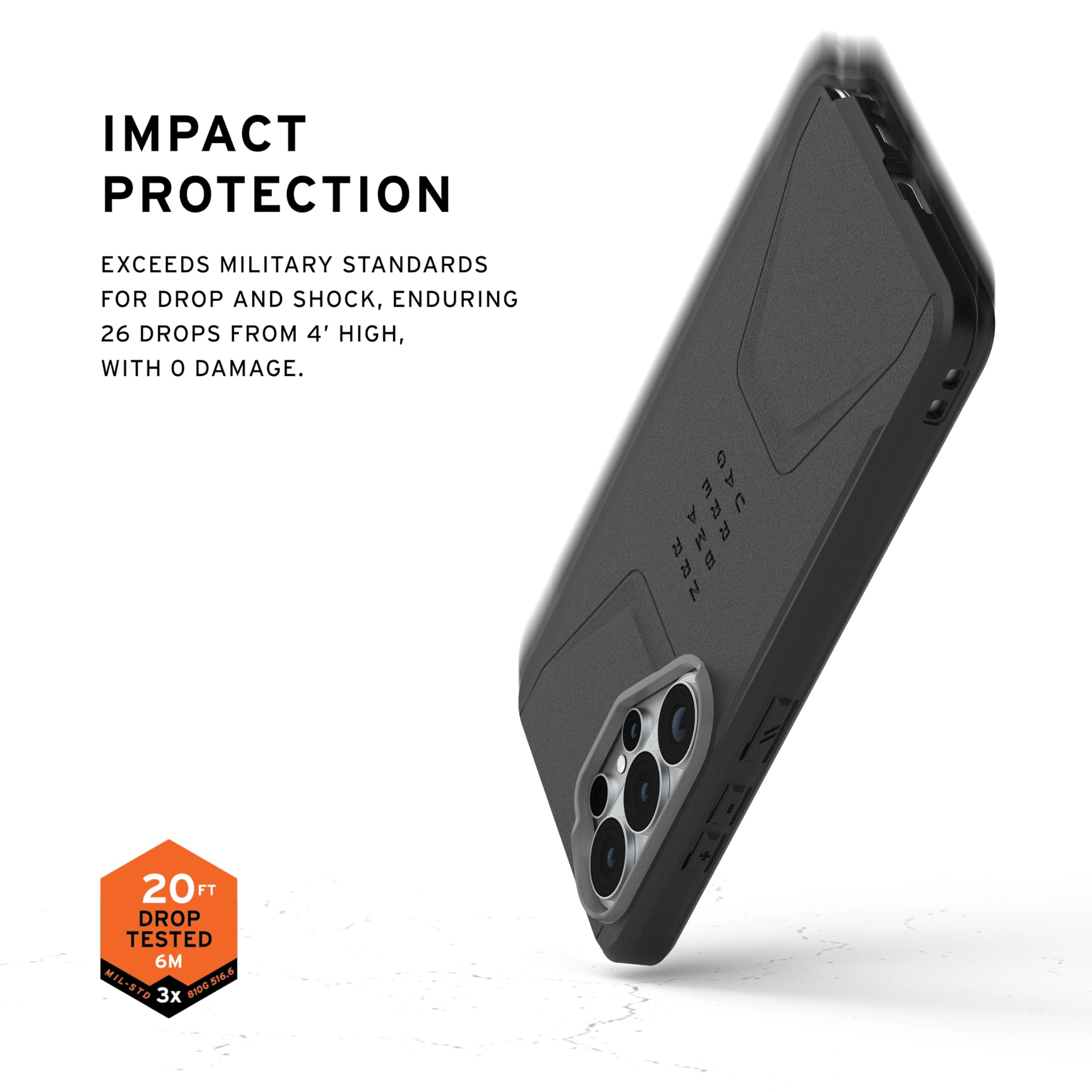 IMPACT PROTECTION

EXCEEDS MILITARY STANDARDS FOR DROP AND SHOCK, ENDURING 26 DROPS FROM 4' HIGH, WITH 0 DAMAGE.

20 FT DROP TESTED 6M

MIL-STD 210.6 TD

3x BIDO