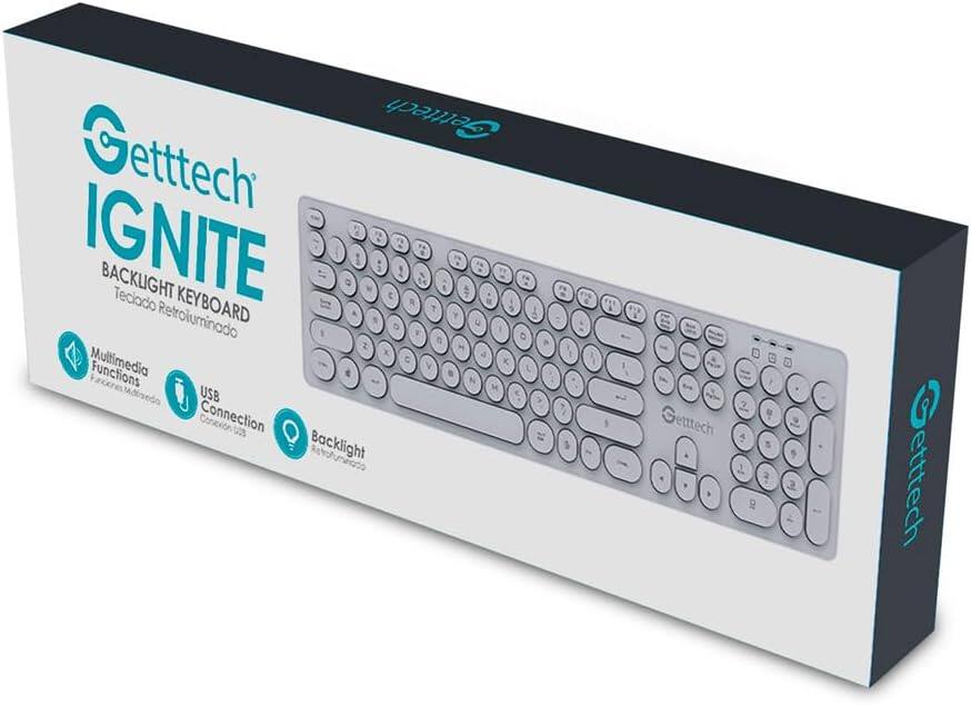Gettech IGNITE BACKLIGHT KEYBOARD  
Tecleado Retroiluminado  

Multimedia Functions  
Funciones Multimedia  

USB Connection  
Conexión USB  

Backlight  
Retroiluminado
