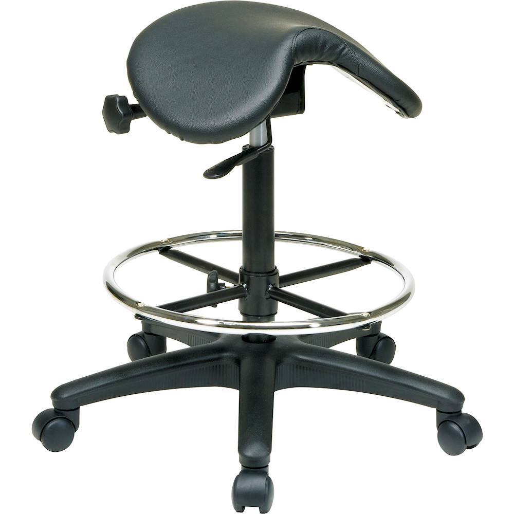 Angle. WorkSmart - Backless Stool with Saddle Seat - Black.