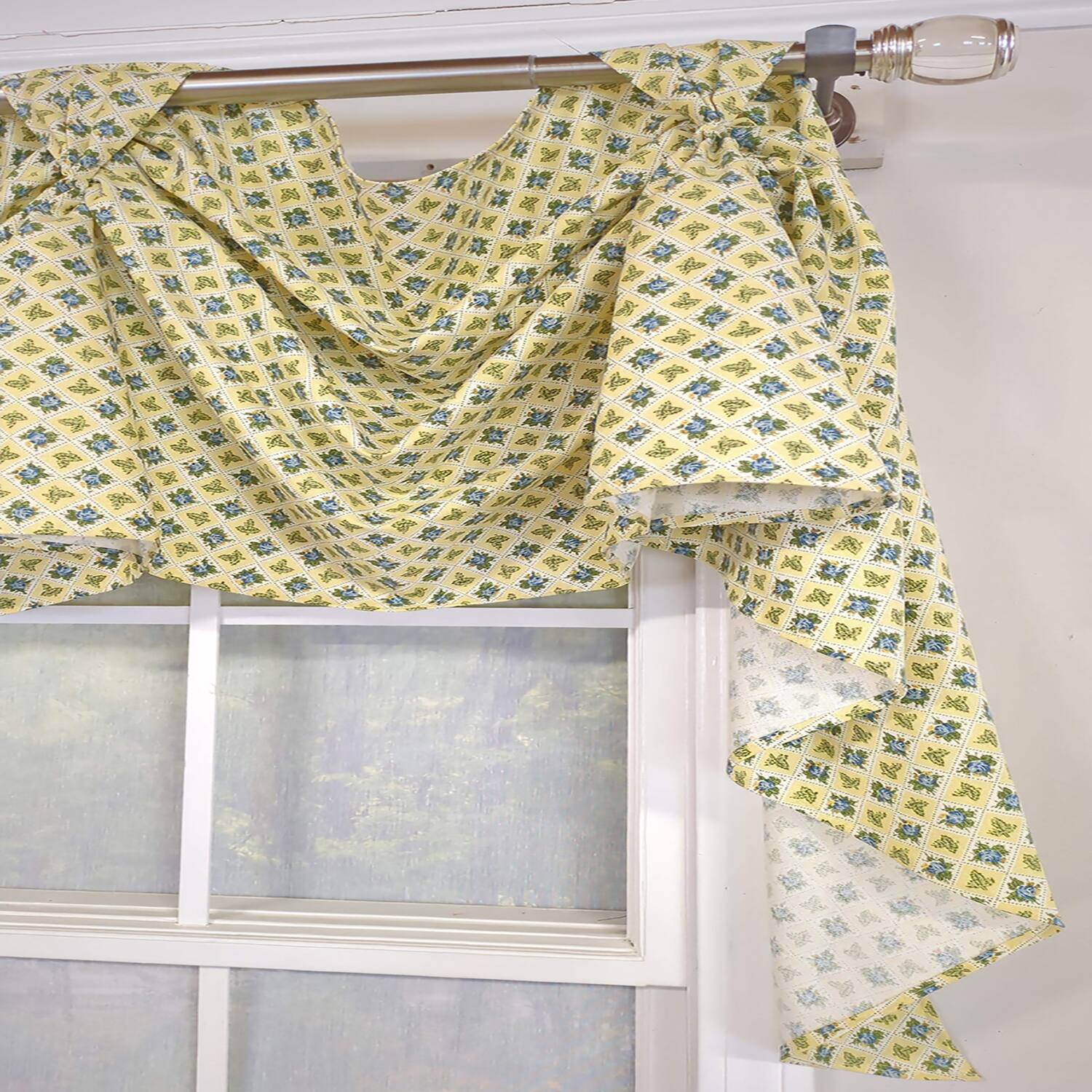 Left. RLF Home - RLF Home Little Treasure 3-S Victory 100% Cotton Tab Top Swag Window Curtain 54" x 25" Yellow - Yellow.
