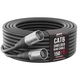 Lyxpro - 150 Feet Shielded CAT6 Ethercon Cable, Male to Male, Pro Audio & Lighting RJ45 Cable - Black
