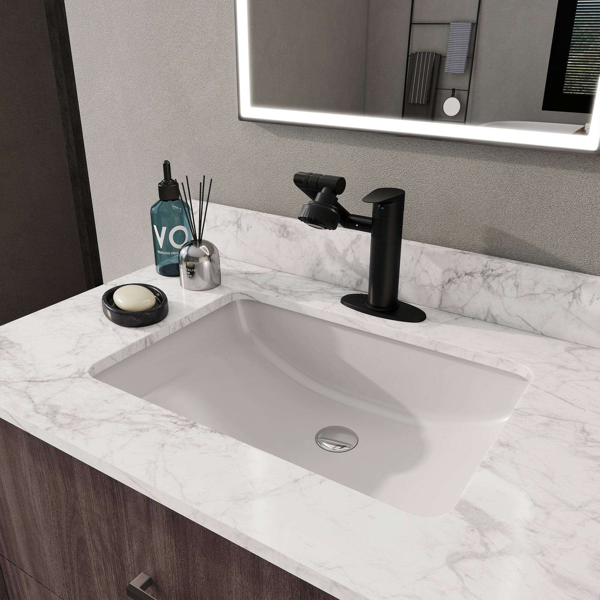 Alt View 4. Boyel Living - Single Handle Single Hole 2-Spray Swivelable Stainless Steel Bathroom Faucet with Deckplate Included in Matte Black - Matte Black.