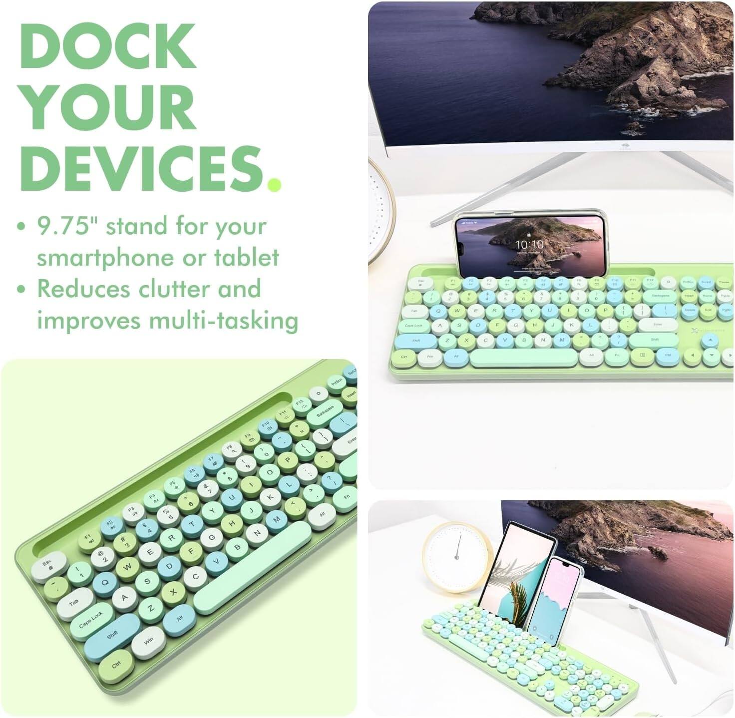 DOCK YOUR DEVICES.  
9.75" stand for your smartphone or tablet  
Reduces clutter and improves multi-tasking