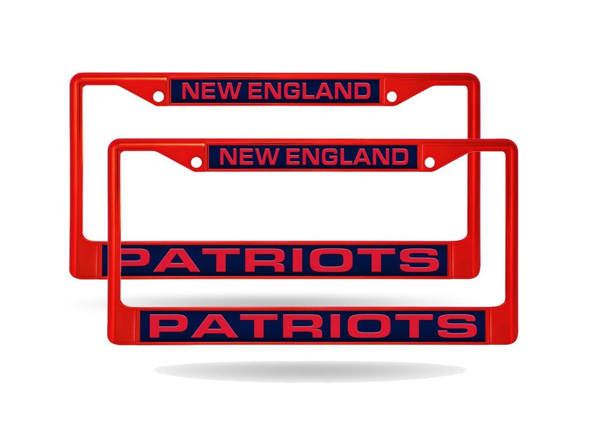 New England Football Patriots (Set of 2) Red Painted Metal Laser Cut License Plate Frames