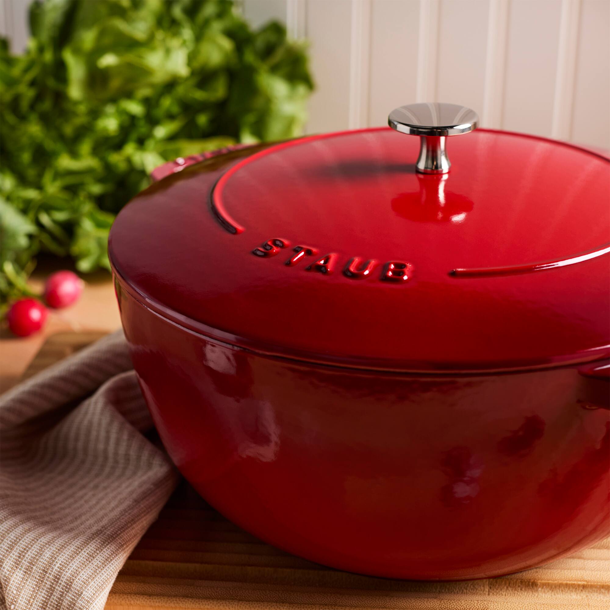 Alt View 4. Staub - Staub Cast Iron Essential French Oven, Dutch Oven, 5-quart, serves 5-6, Made in France - Cherry - Cherry.