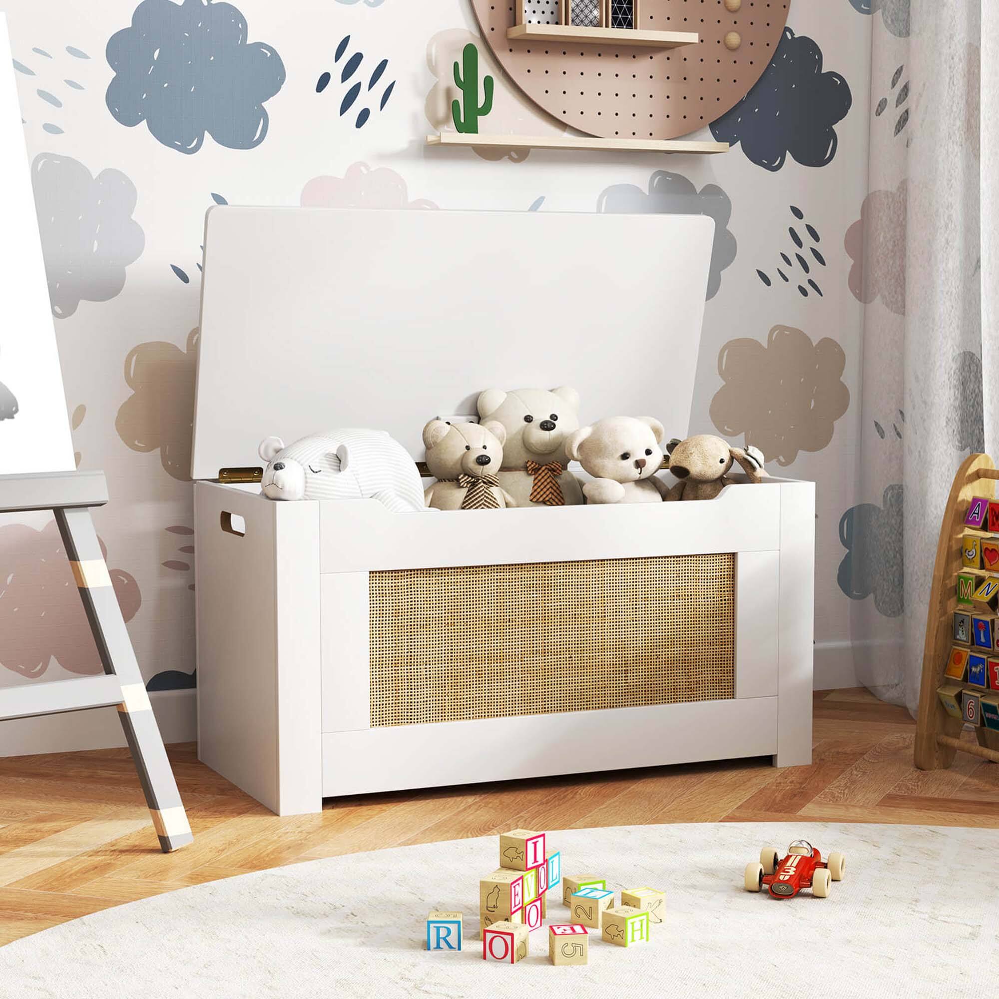 Alt View 3. Costway - Costway 31.5" Toy Chest for Kids Rattan Toy Storage Box with Flip Top Lid & Safety Hinge - White.