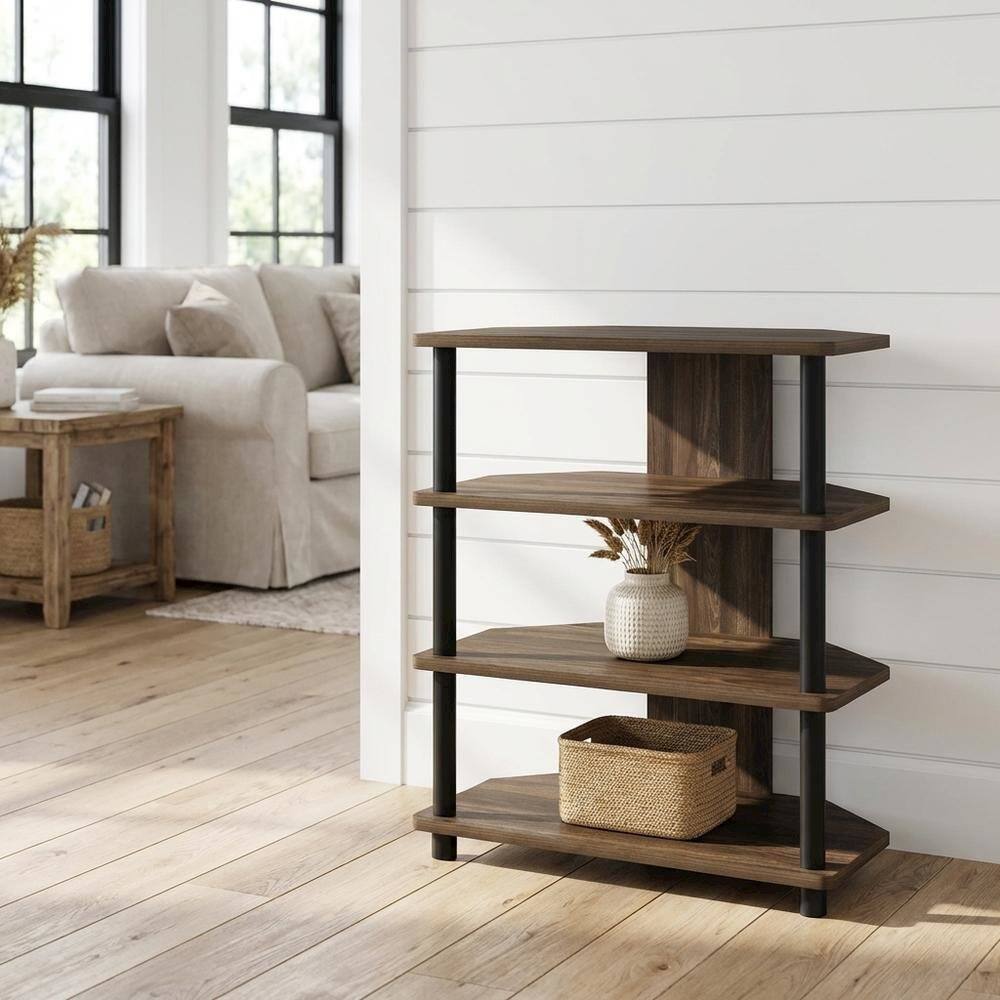 Alt View 1. FurniFact - Wooden TV Stand with Columbia Walnut/Black Finish and Easy Assembly - Brown Black.