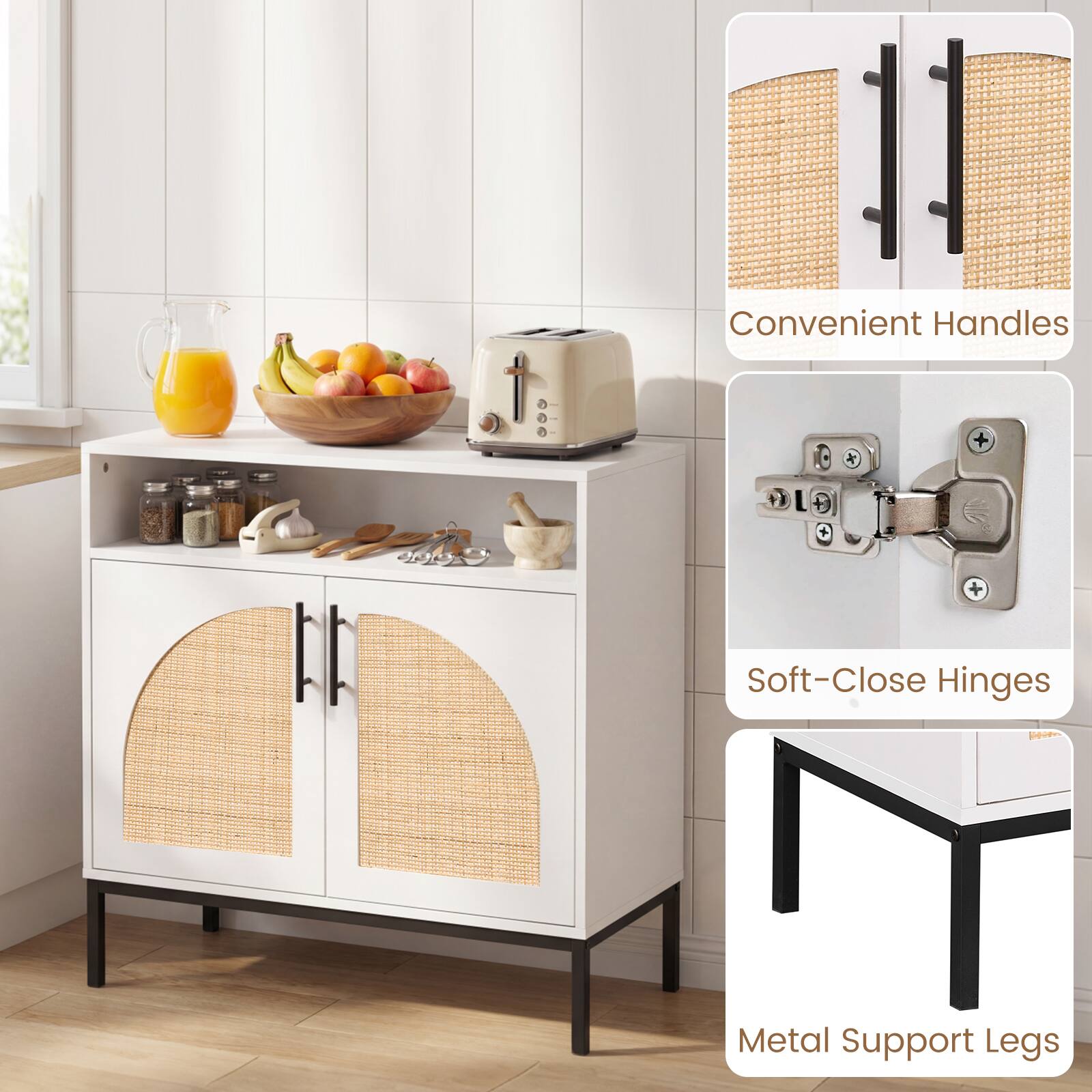 Convenient Handles  
Soft-Close Hinges  
Metal Support Legs