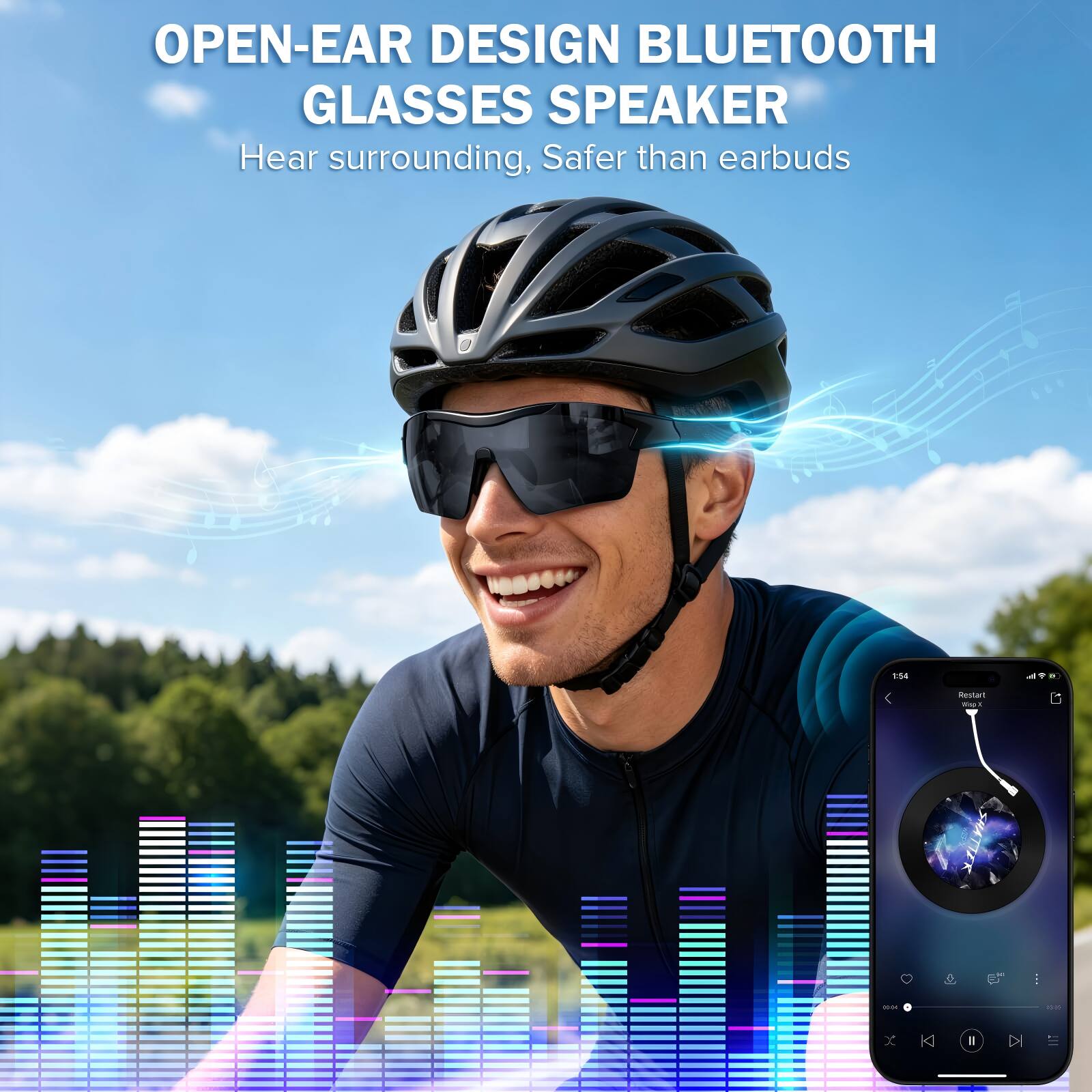 OPEN-EAR DESIGN BLUETOOTH GLASSES SPEAKER  
Hear surrounding, Safer than earbuds