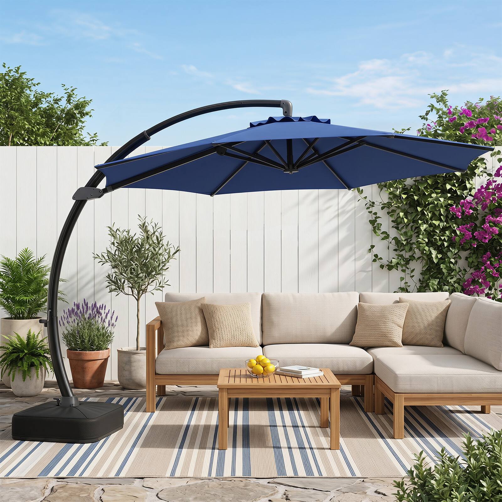 Alt View 1. Costway - Costway 11 FT Cantilever Patio Umbrella with Base, 360° Rotation & Tilt Adjustment for Yard - Navy.